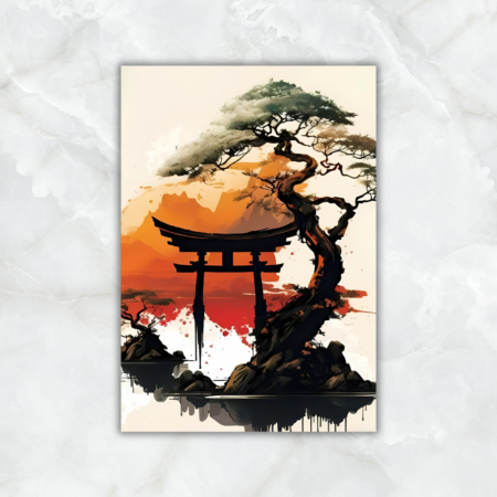 Cuadro Oriental árbol en atardecer - Imagen 2