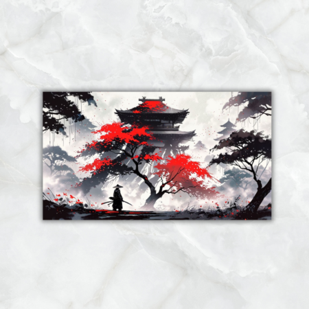 Cuadro Oriental Samurai en árbol rojo - Imagen 2