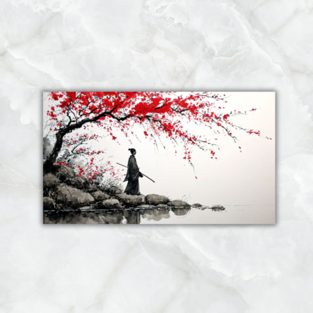 Cuadro Oriental samurai mirando un rio - Imagen 2