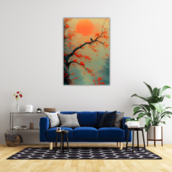 Cuadro Oriental árbol con hojas rojas