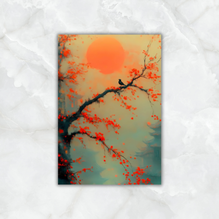 Cuadro Oriental árbol con hojas rojas - Imagen 2