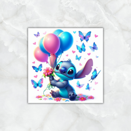 Cuadro Infantil Stitch con globos - cuadrado - Imagen 2