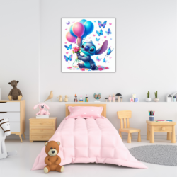 Cuadro Infantil Stitch con globos - cuadrado