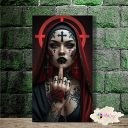 Cuadro Gótico mujer tatuada con aureola roja