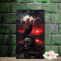 Cuadro Gótico Cuervo en la noche 001