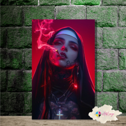 Cuadro Gótico Religioso con fondo rojo