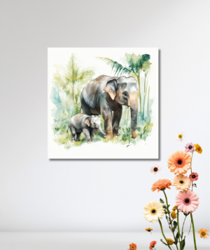 Elefante y su cría estilo acuarela