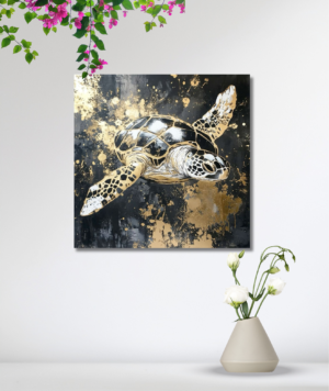 Tortuga con matices dorados y colores intensos