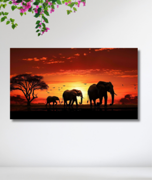 Elefantes en el atardecer africano