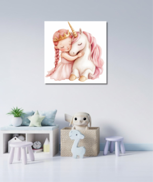 Cuadro Infantil Canvas Princesa con Unicornio | Decoración Mágica