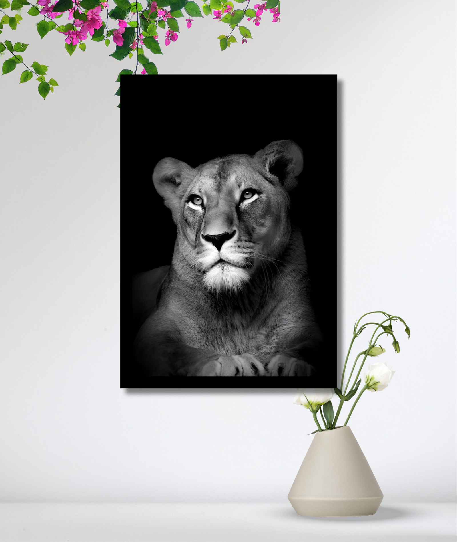 Cuadro animales - Leona blanco y negro