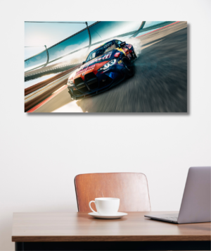 Cuadro decorativo BMW M4 G82 de drifting en circuito con decoración Red Bull en tela canvas premium