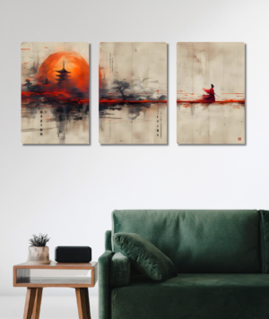 Set de 3 - Arte asiático moderno, el templo bajo el sol