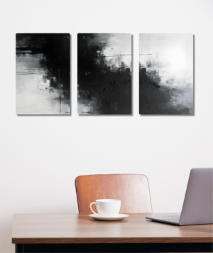 Set de 3 - Cuadro abstracto blanco y negro