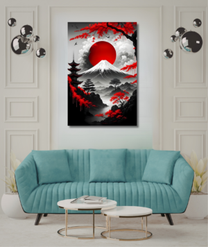 Arte Asiático - moderno volcán y el sol