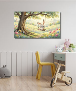 Cuadro infantil conejito en el columpio