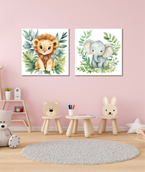 Set 2 Cuadros infantiles - león y elefantito