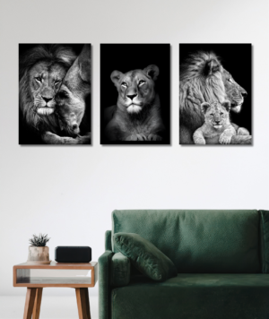 Set de 3 - Cuadros de animales familia de leones